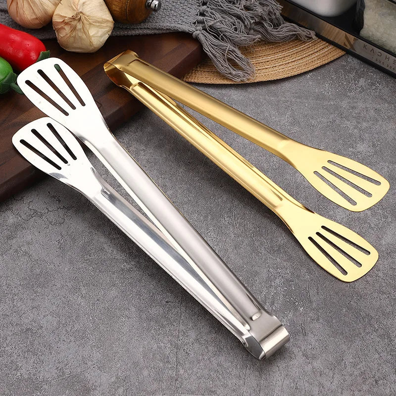 Kitchen Durable Stainless Steel BBQ Cooking Tongs/Colors-Gold/Black/Silver