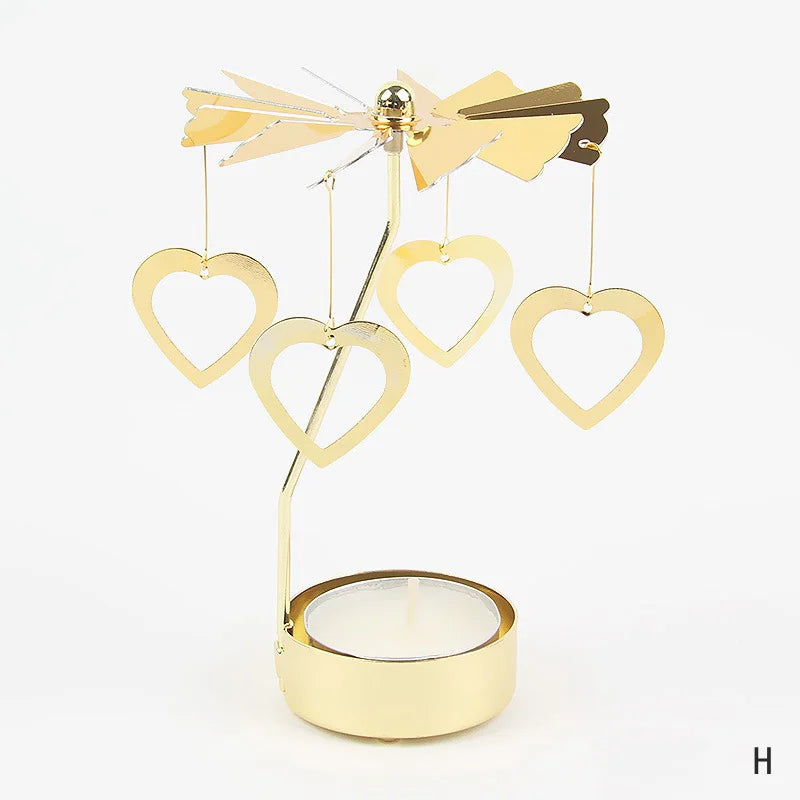 Gold Stainless Steel Metal Rotating Carousel Deer-Snowflake Small Tealight Candleholders