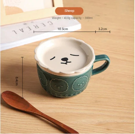 Kitchen Round Japanese Ceramic Funny Cartoon Cute Cat Coffee Mugs-Creative Cover/Colors-Blue/ Brown/Milk Yellow