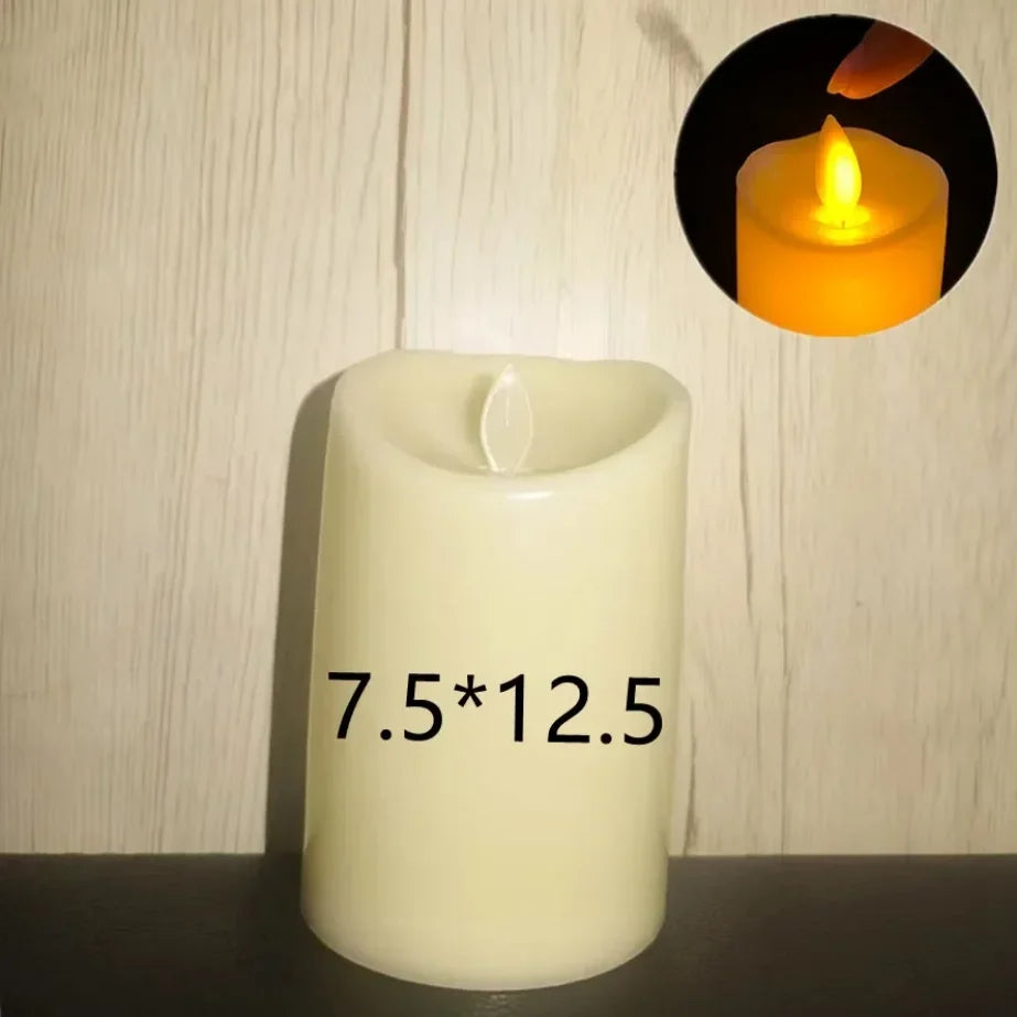 Realistic Round Plastic LED Electronic Flickering Flameless Candles/3-AAA battery/Battery Not Included/Colors-White/Black/Mini Candle-Ivory-White Button Batteries Not Included