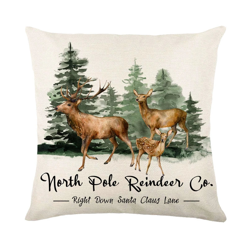 4 PCS Set Christmas Linen Snowman-Elk-Yarn Mittens-Christmas Tree-Wreath Plaid Throw Pillows/Colors-White/Red/Gray/Plaid