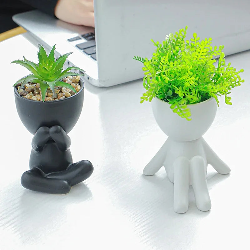 Creative Cute Imitation Humanoid Ceramic Flower Pot Succulent Planter Crafts Vase Home Decoration Personalized Gift Wholesale