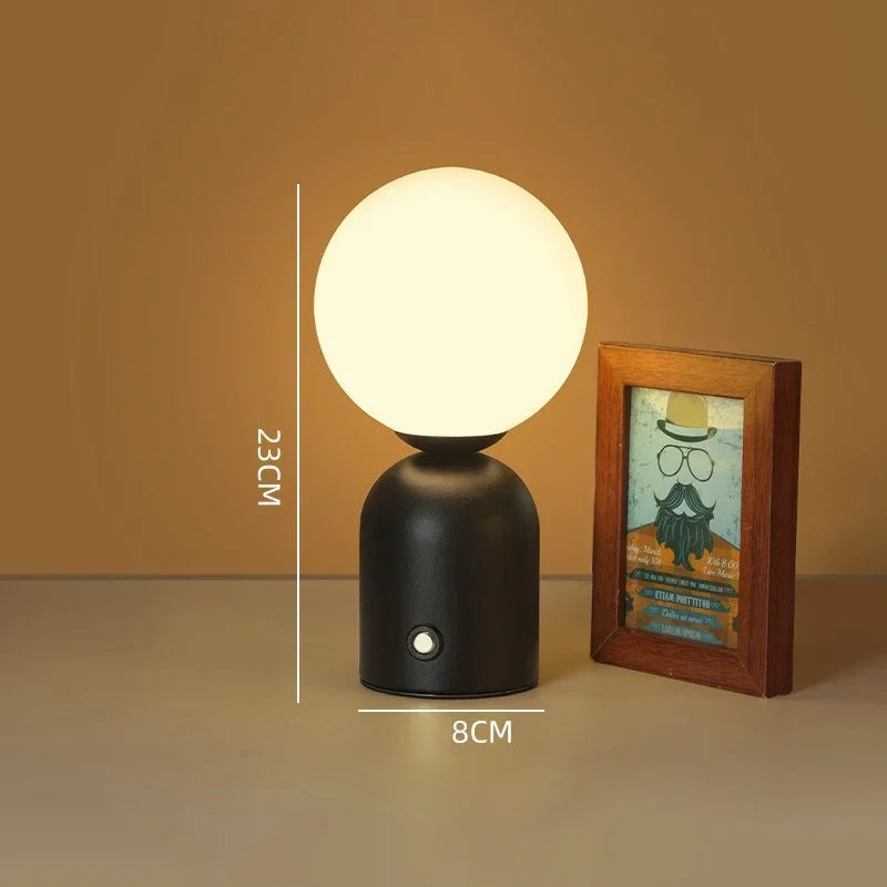 Nordic Iron Shadeless Tri-Color LED Touch Switch Round White Rechargeable Li-Ion Battery Touch Switch Stepless Dimming Table Lamps /Type C Port USB Charging/Colors-Red/Pink/Yellow/Black