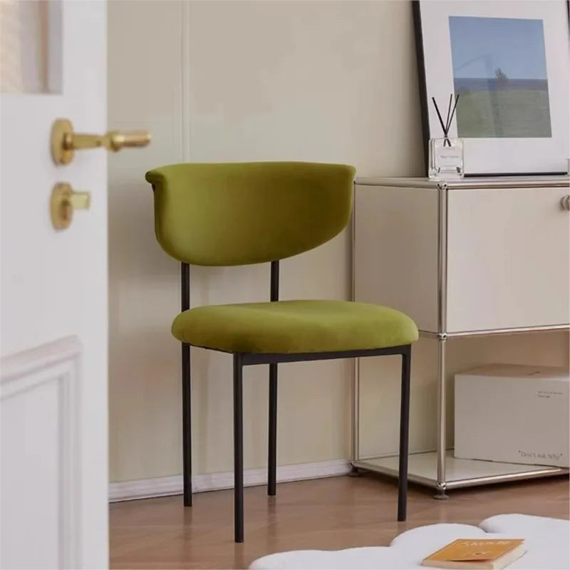 Upholstered Real-Life French Cream Style Genuine Leather Cushion Dining Chairs/ Metal Frame Legs/Colors-Beige/Black/Green/Yellow