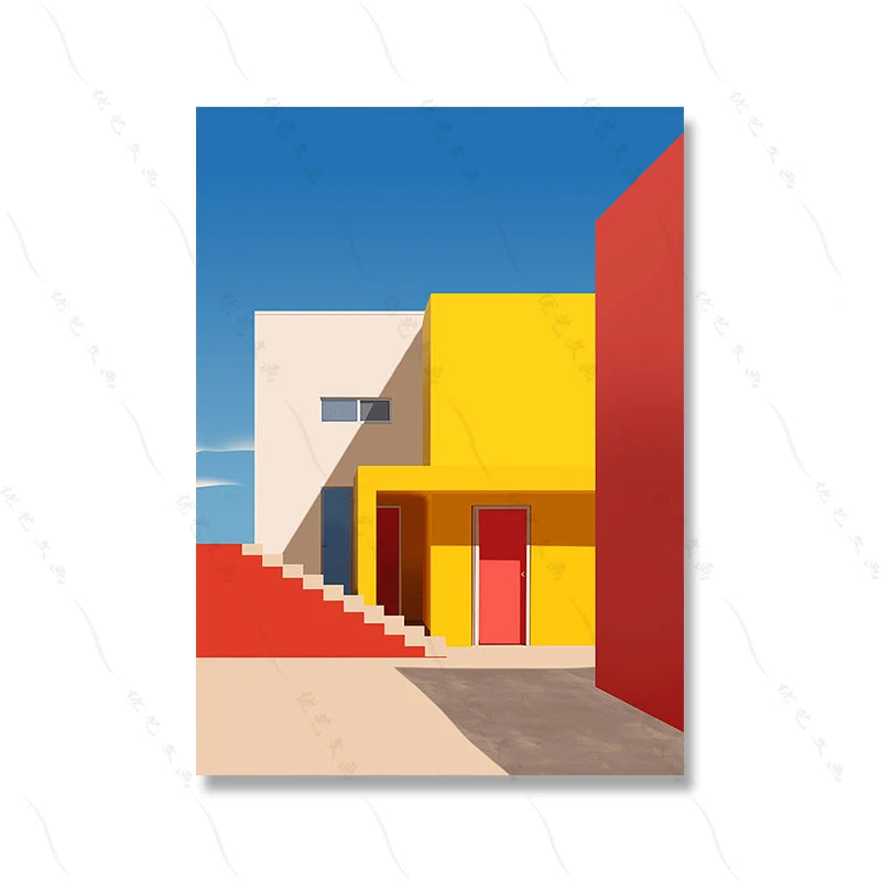 Modern Rectangle Canvas Frameless Mirrored Colorful Waterproof Ink Game Balcony-Poolside Rooftop Giclee Abstract Wall Prints/Colors-Multicolor/Blue/Red/White