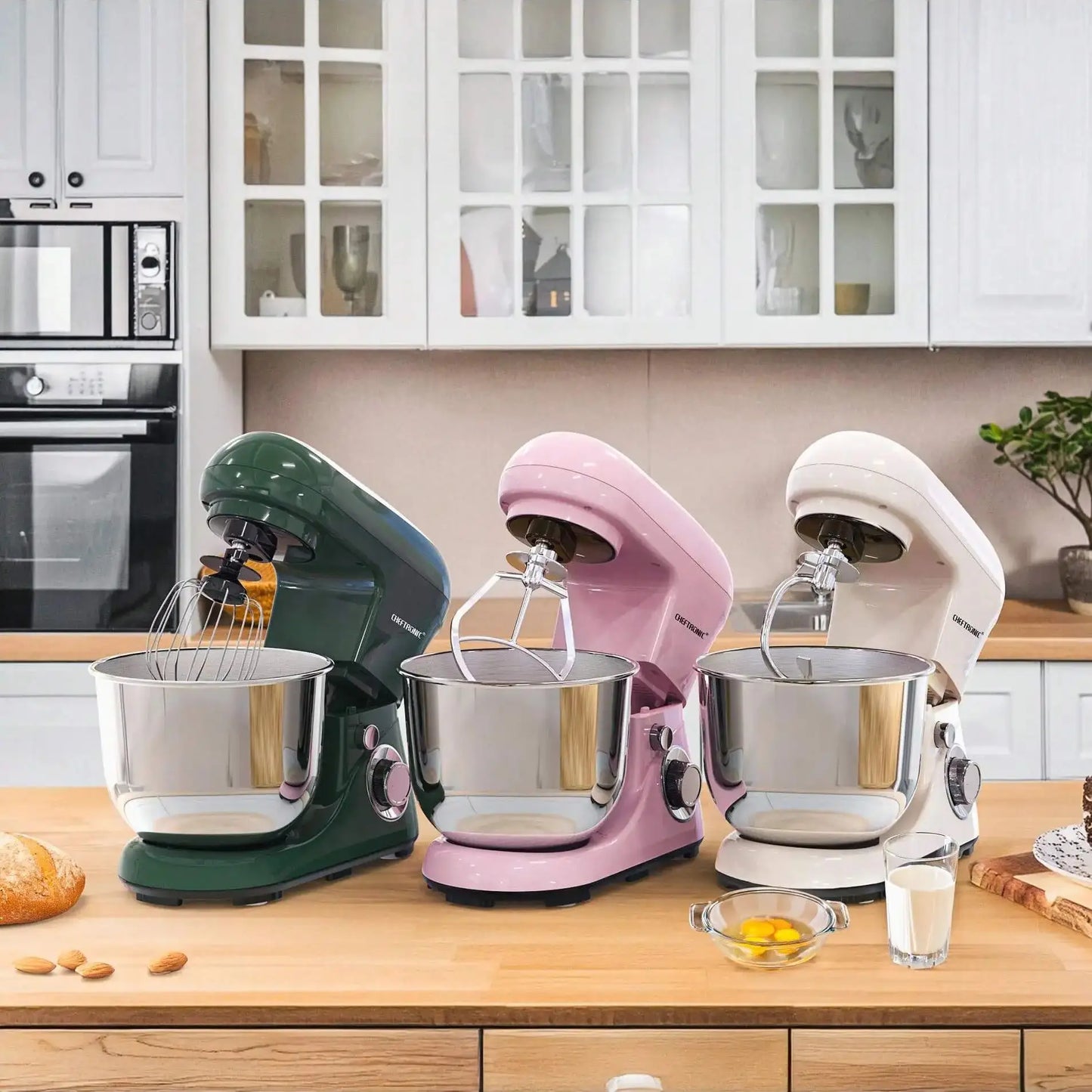 Kitchen Plastic 6 Speed Tilt-Head-Anti-Slip Portable Lift Lock Electric Mixers/4 Strong Suction Cup Bottom/ Accessories Included/Colors-Beige/Green/White/Pink/Black