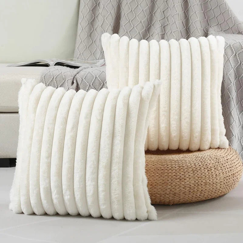 Embroidered Square Big Thick Striped Super Soft Cotton Solid Color Faux Rabbit Fur Sofa COVERS/Colors-Pink/White/Green/Apricot