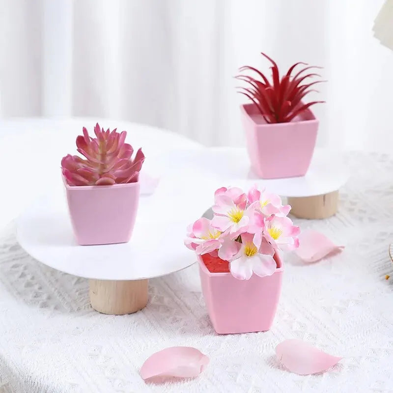 Indoor Pink Floral Artificial Hydrangea Bonsai Flower-Square Pot