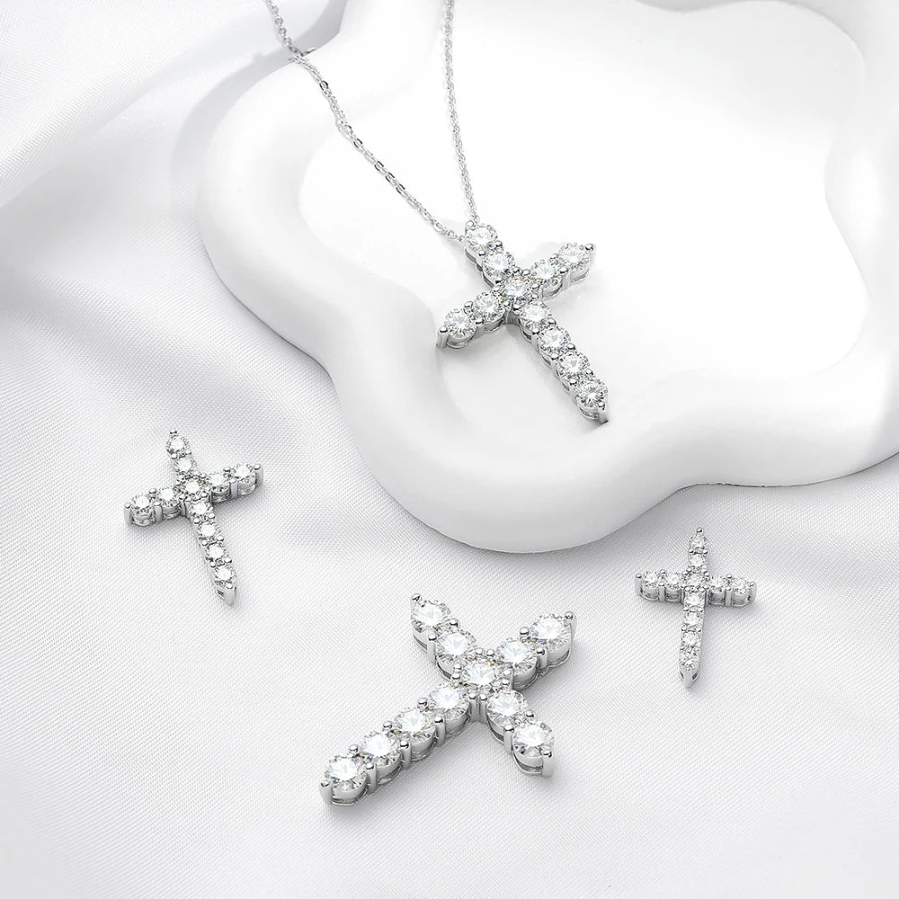 OEVAS 100% 925 Sterling Silver 2.5-5MM Cross Moissanite Necklace Pendant For Women Birthday Anniversary Gifts Fine Jewelry