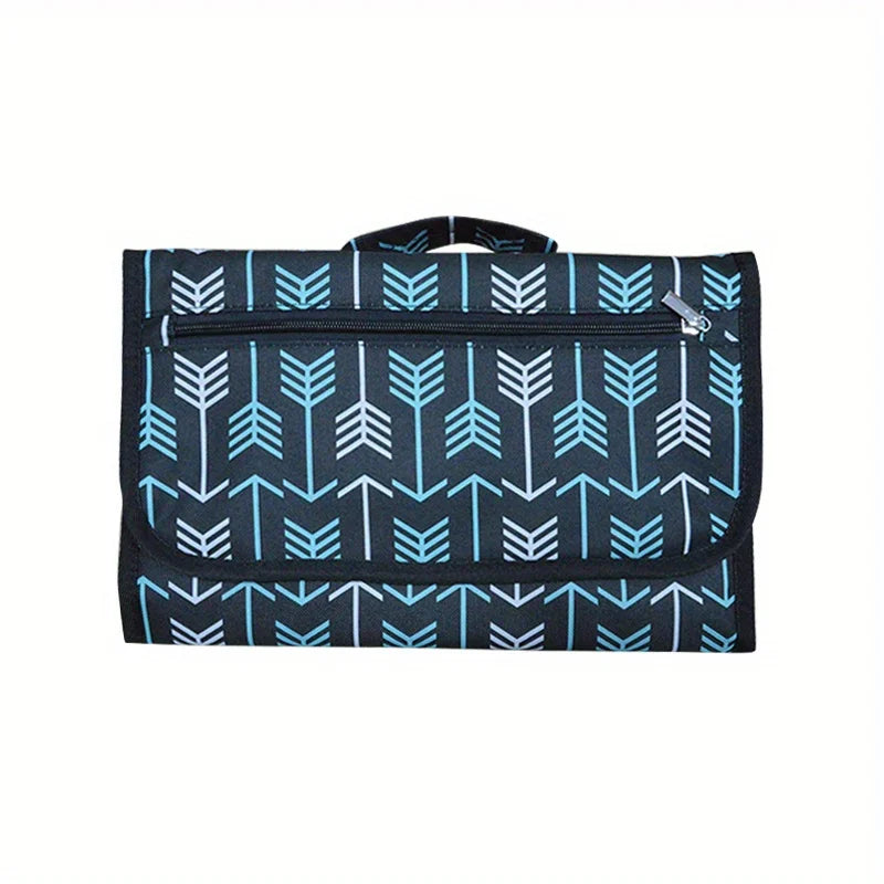 Waterproof Lil Fox Memory Foam Pillar Newborn Babies Portable Foldable Traveling Changing Pads/ Handle/Zipper Pockets For 5 Medium Diapers/ Pocket For Wipes/ Strong Hook-Loop /Colors-Blue Arrow Design /Black/Dots/Geometric