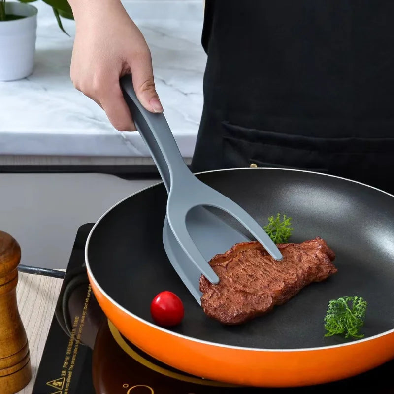 Kitchen Silicone Nylon Handle Non-Slip Two-In-One Frying Spatula Shovel-Clip Holder/Colors-Red/Gray/Black/Multicolor