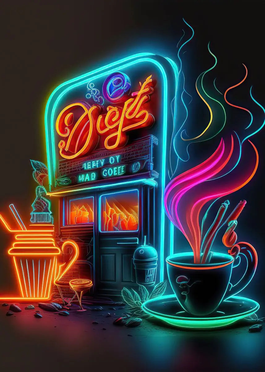 Unframed Modern Cotton Canvas Cartoon Neon Fast Food/Soft Drinks Prints/Colors-White/Blue/Multicolor