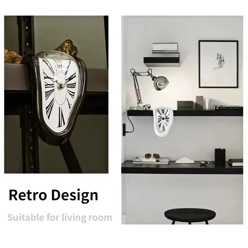 Salvadoran Dali Chrome Acrylic Roman Numeral Numbers Cartoon Distorted Plastic Silent Melting Wall Clocks/Colors-Gold/Black/Silver/White