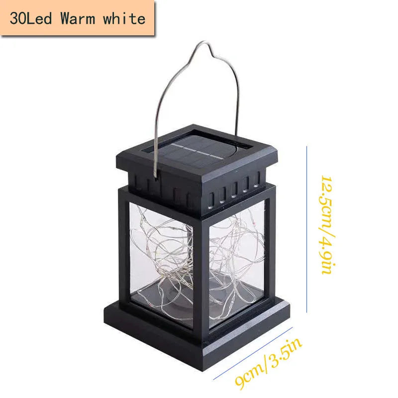 Outdoor SOLAR Warm Black Waterproof Plastic Square LED Lamp Beads Low Power Built-In Energy Storage Palace Lantern Lights/ 1 Handle/ 1 Clip