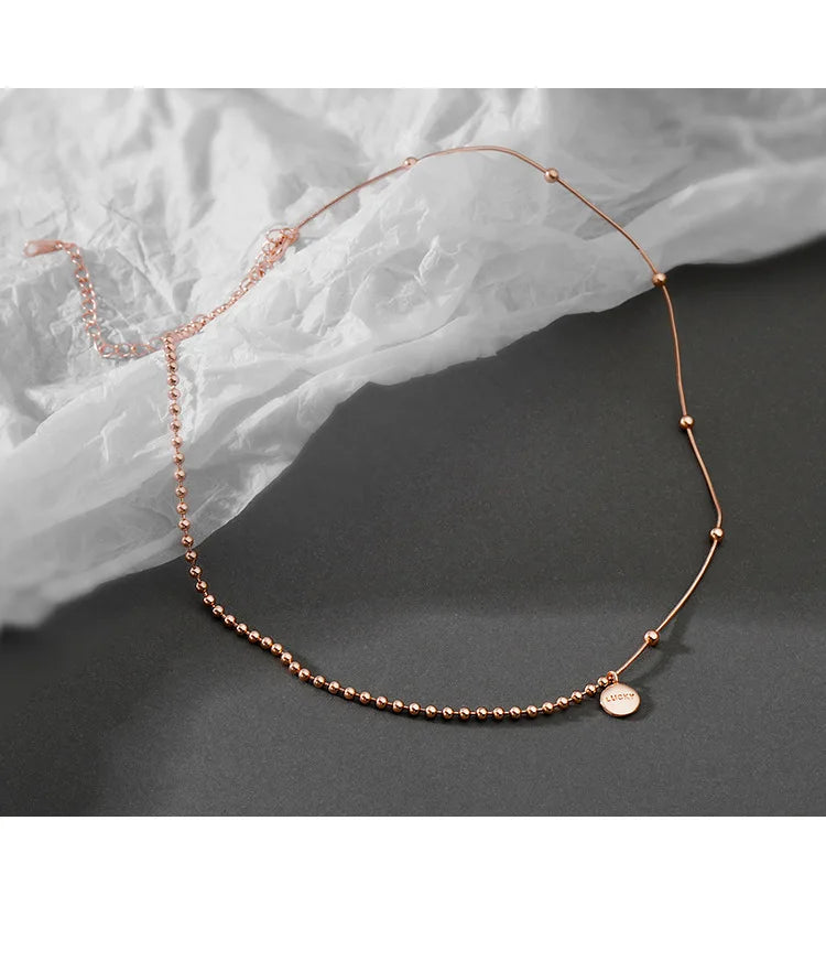 CIAXY Imitation Women Silver-Copper-Rose Gold Beaded Letter INS Asymmetry Short Clavicle Chain Choker Necklaces