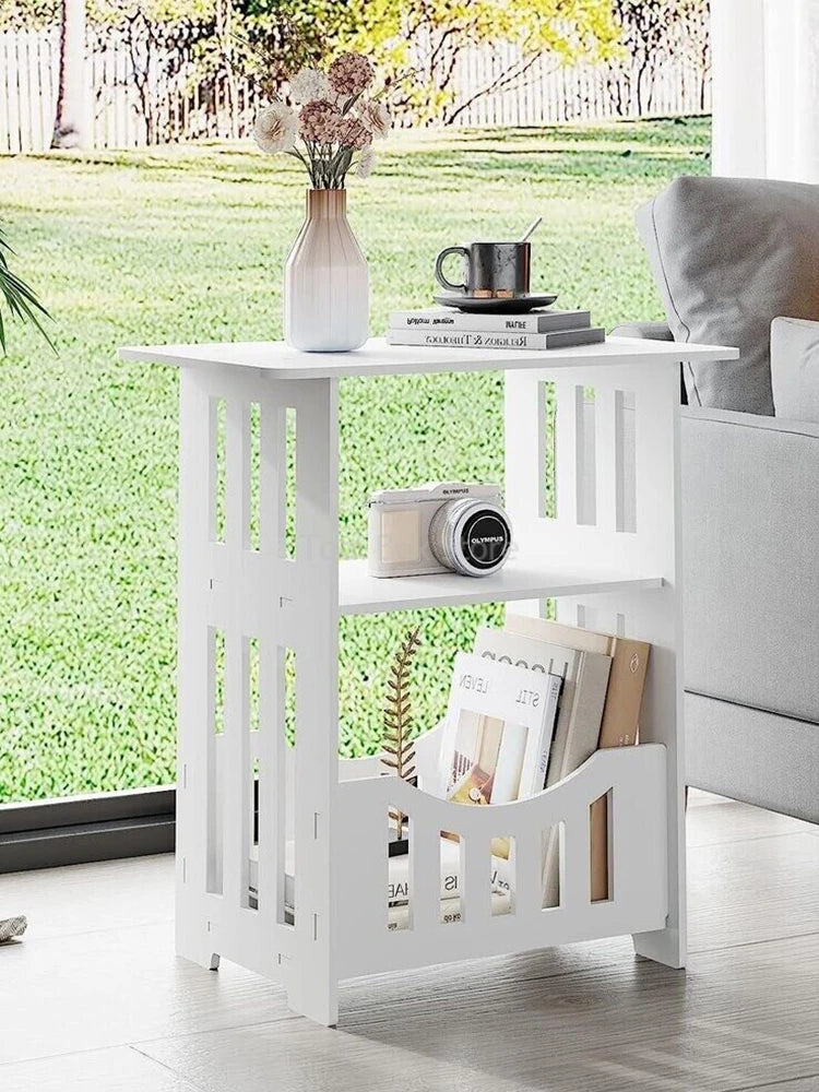 2 Multi-Layer White Wood Panel Bedroom Nightstands