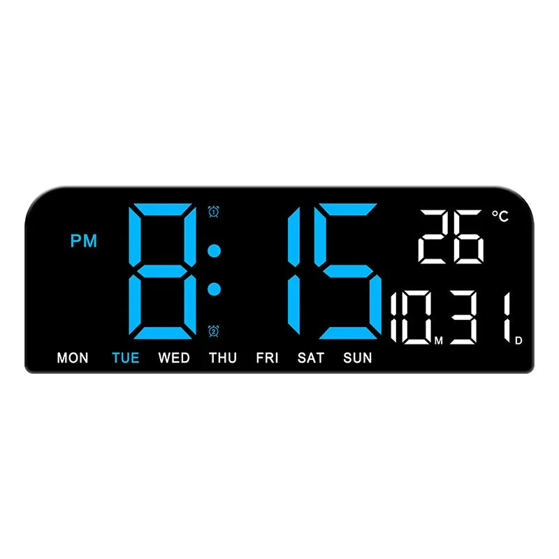 ABSTRACT Large Plastic Digital Temperature-Date-Week Display USB Countdown Wall-Mounted Dual Alarms LED Wall Clocks/Colors-Black/Geometric