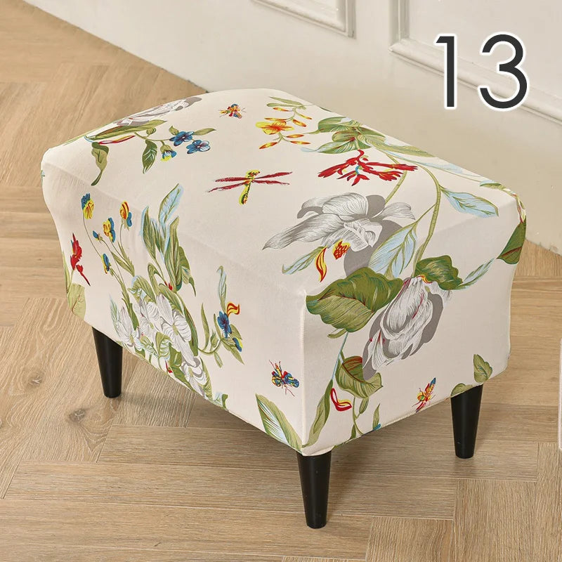 Rectangle Shaped Polyester Elastic Spandex Stretch Ottoman Slipcovers/Colors-Multicolor/Red/Floral/Black/Orange/Beige/Gray
