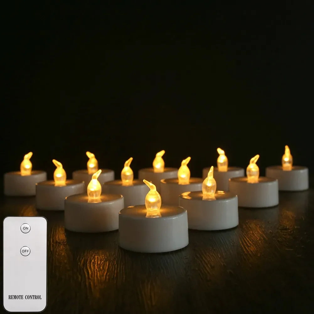 Plastic Flameless LED Electronic Small Round Flickering Flame Small Round Tea Lights Candles/CR2032 Button Batteries( Not Included)Colors-White/Yellow