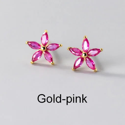 INZATT Real 925 Sterling Silver Colourful Zircon Star Stud Earrings For Women Party Trendy Fine Jewelry Minimalist Accessories