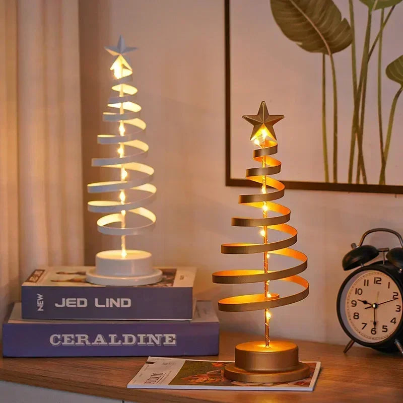 Acrylic Warm White LED Tabletop Fade-Wear-Resistant Christmas Tree Round Metal Base Table Lamps/ Battery Operated /3-AA Batteries (Not Included)/On/Off Switch/Colors-Gold/White/Clear/Silver