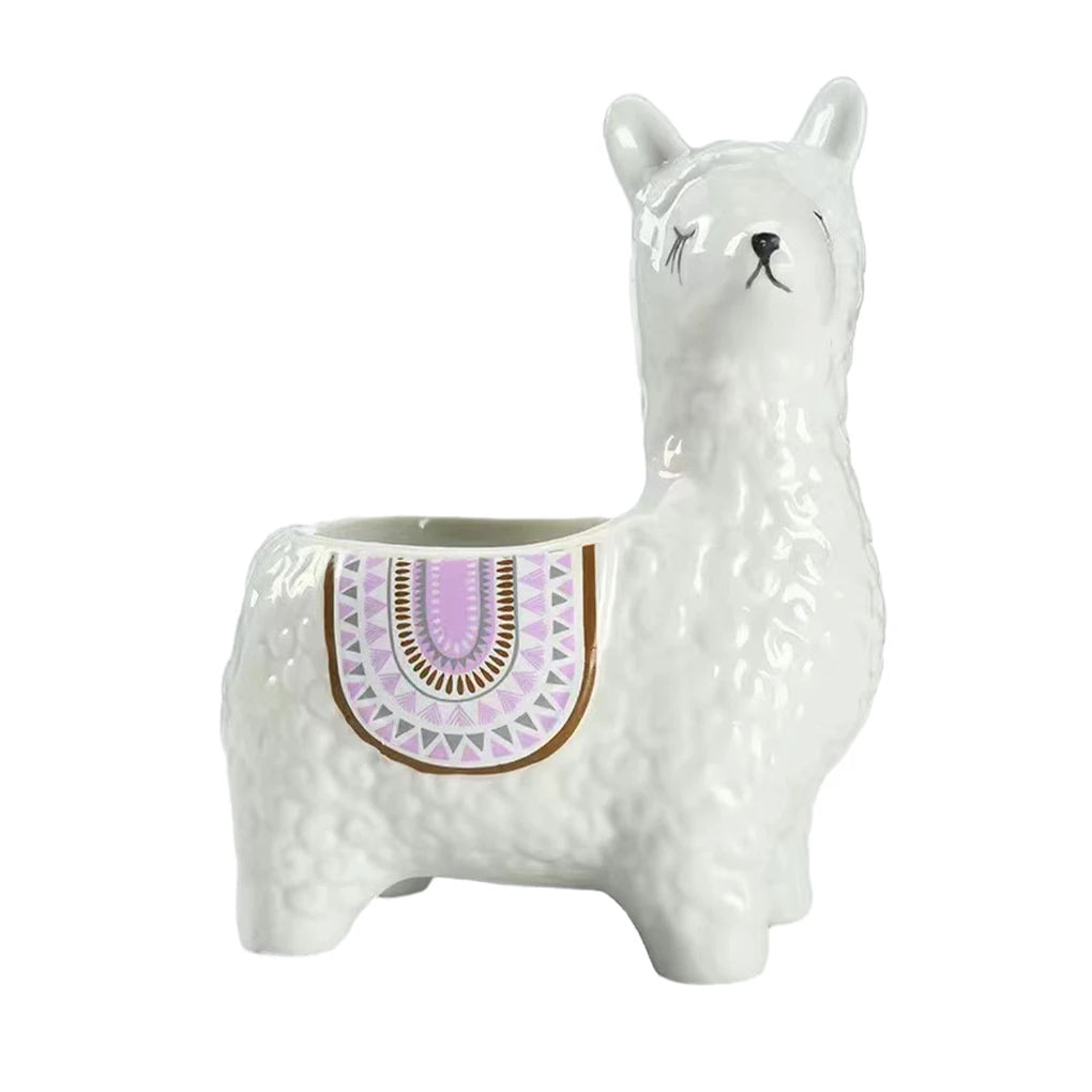 Home Garden Indoor Multicolor Cute Ceramic Alpaca Animal Shape Mini Succulent Planter Pots/Colors-Geometric/Multicolor/Blue/Animals