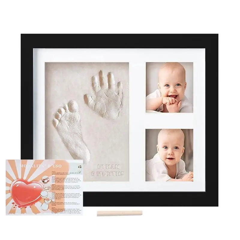 Unisex All Ages Babies-Pets MDF Wood Hand-Footprint Print Photo Frame Keepsake Kit/Ink Pad/Colors-Black/White/Beige