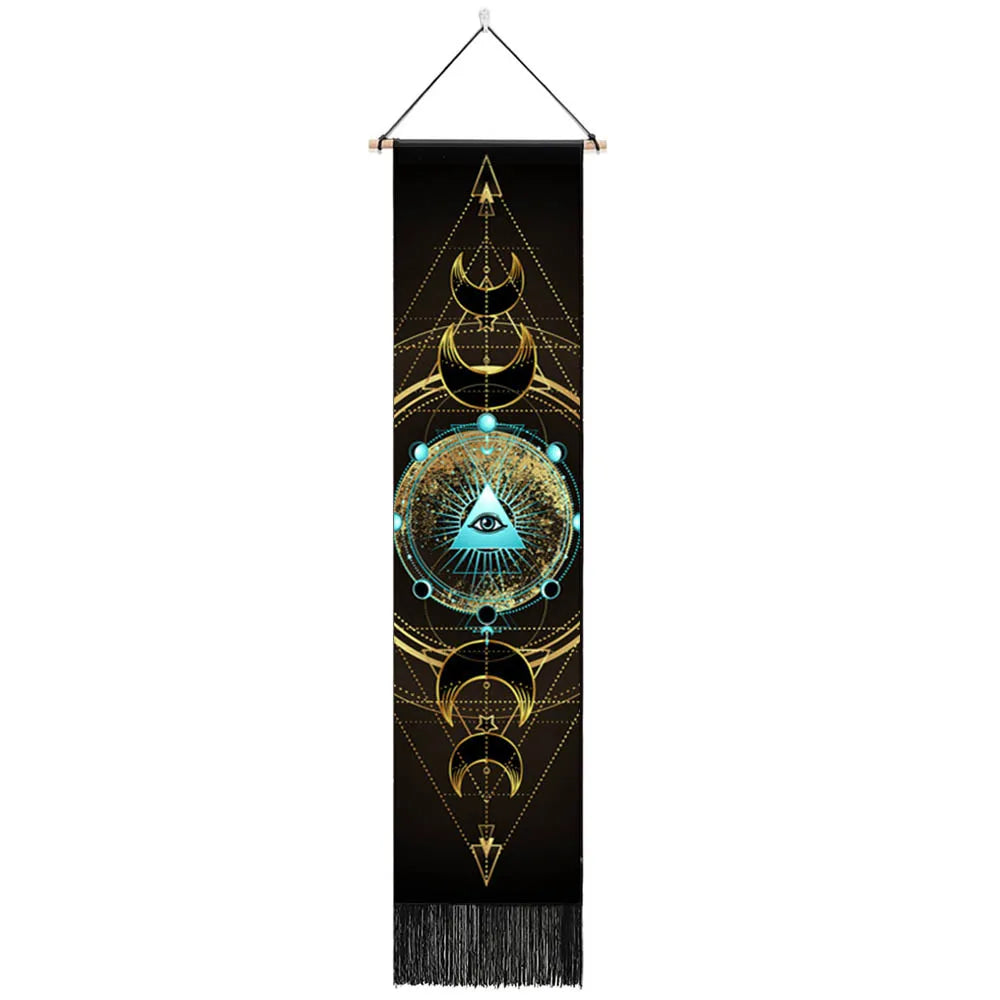 Unisex Rectangle Knitted Cotton-Polyester Blend Printed Soft Fabric 4 Colorful Geometric Chakras Themes Intricated Design Fringed Spiritual Meditation Wall Hanging Tapestries