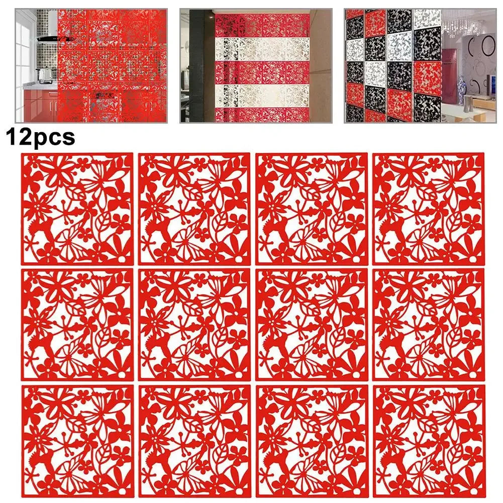 12Pcs Hollow Metal Partition Divider/Colors-/Iron Rings/ White/Black/Red/Floral/Geometric/Size:40 x 40 x 0.1 cm