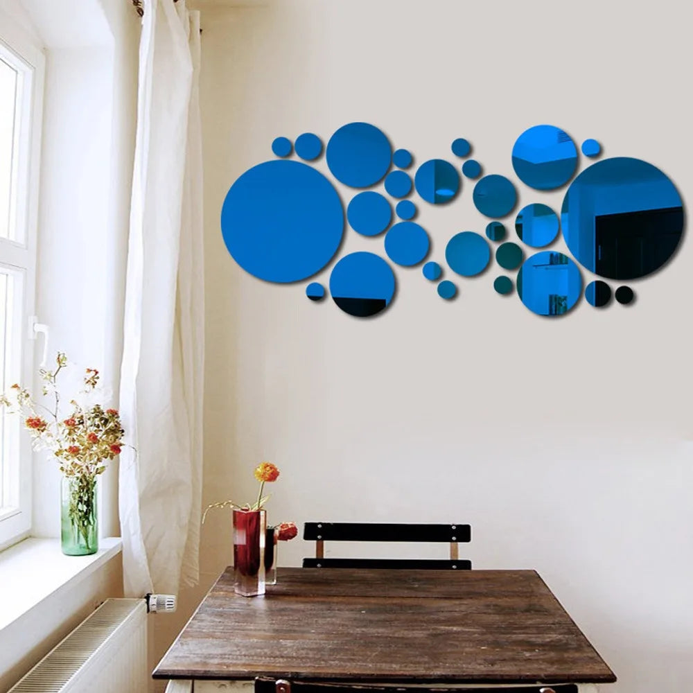 26pcs Classic Round Acrylic Mirror Wall Stickers/ Self-Adhesive/ Removable/Colors-Silver/Rose Gold/Red/Black/Yellow