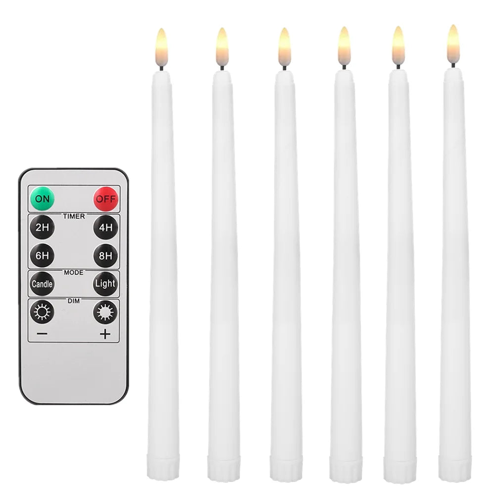 6-24 PCS Set LED White Realistic Round Cylindrical Plastic Flameless Flickering Tall Tapered Handheld Electric Window Candles/Battery: 2-AAA ( Not Included )/ Automatic Timer/1-4 PCS Remote Control