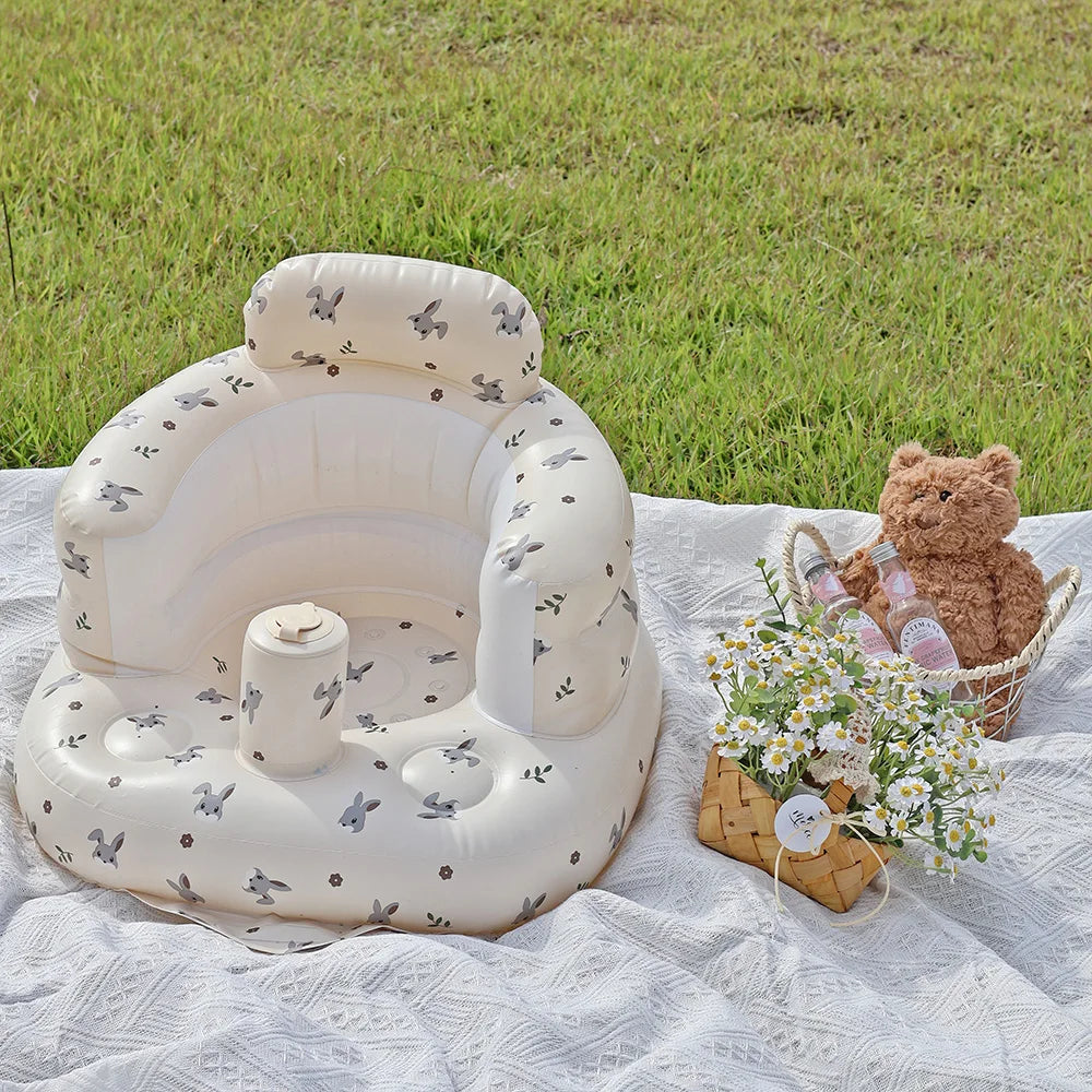 Baby PVC Inflatable Sofa Puff Portable Bath Sitting Chairs /Suitable for Babies: 6months-36 months/ 20 KG/Colors- Animals/White/Beige