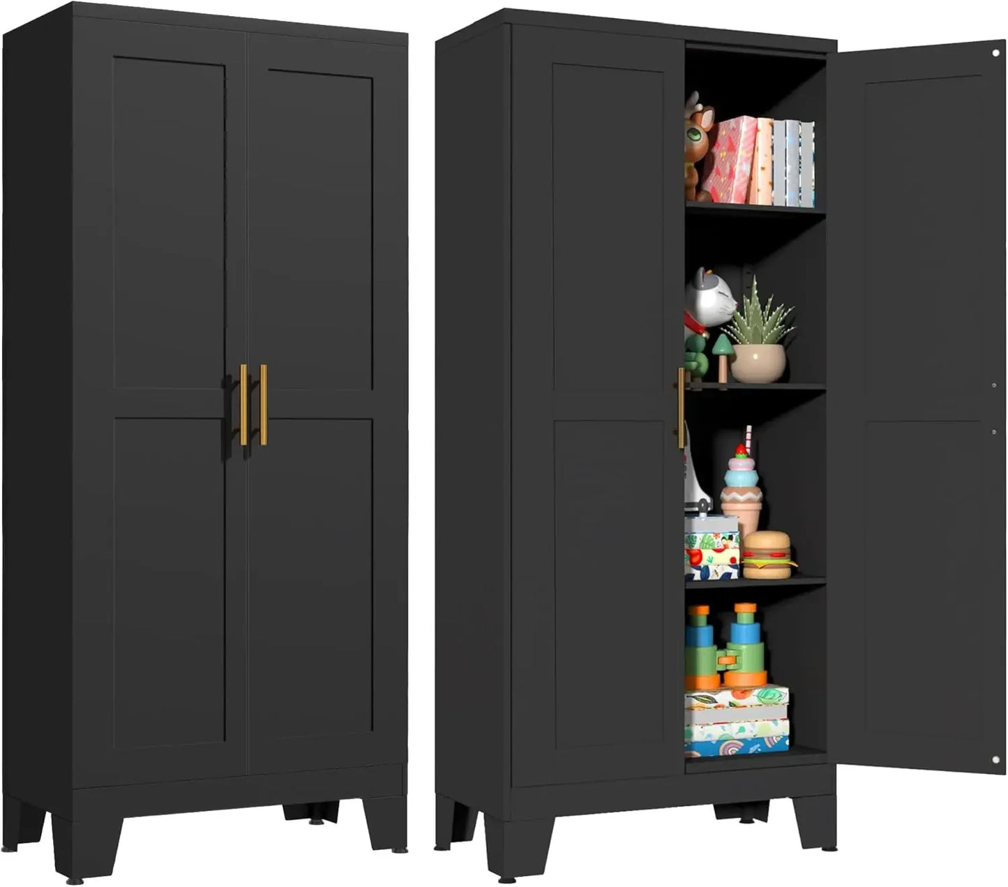 No-EN-Name-Null Modern Rectangle Large White-Black-Gray Two Door Storage Closet Adjustable Shelves One Hanging Steel Metal Rail Rod Two Sliding Drawers Armoire Wardrobes/ Size: 17.72"D x 31.5"W x 70.87"H