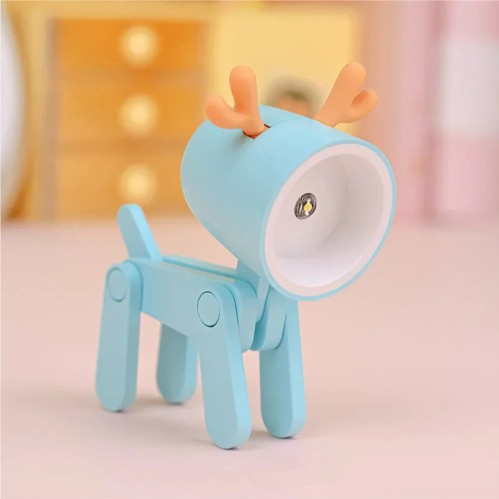 Kids Indoor PVC LED Warm Yellow Light Folding Cute Little Deer-Puppy Mini Shape Portable Nightlights/Colors-Blue/Green/Pink/Beige/Orange/Yellow/Bulbs Included/3-Button Batteries