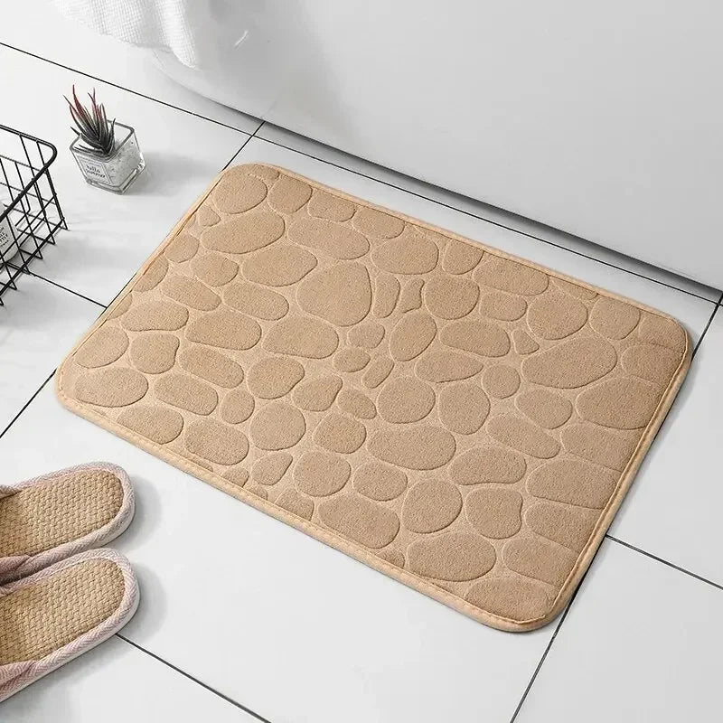 Soft Durable Memory Foam Non-Slip Printed Pebble-Like Coral Stone Design Polyester Bathroom Mats/ Colors-Grey/ Light Yellow/Russet/Size: 40x60 cm