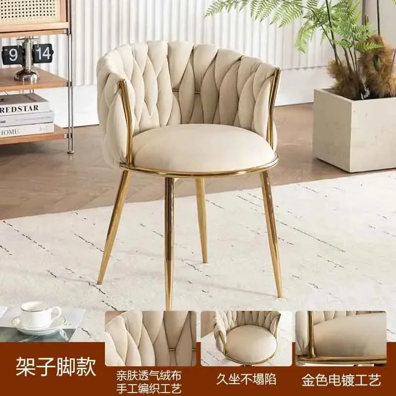 Upholstered Polyester Italian Style Ladies Bedroom Makeup Flannel Cushions Chairs w/ Steel Legs-4 Plastic Wheels/Colors-Beige/Pink/Blue/Black/Green/Gray