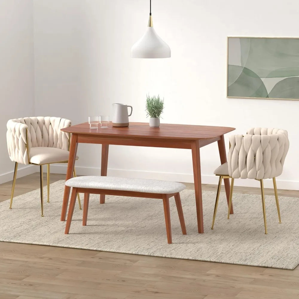 4 pcs Velvet Curved Backrest Woven Upholstered Padded Cushion Tufted Dining Chair Set w/ 4 Gold Metal Legs/Colors-Beige/Gold/Gray/Yellow/Black