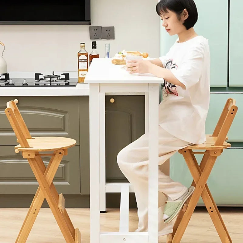 2pcs Durable Small Low Back Polished Bamboo Foldable Flat Bar Stools/Sizes: S-M-L/Beige/Brown