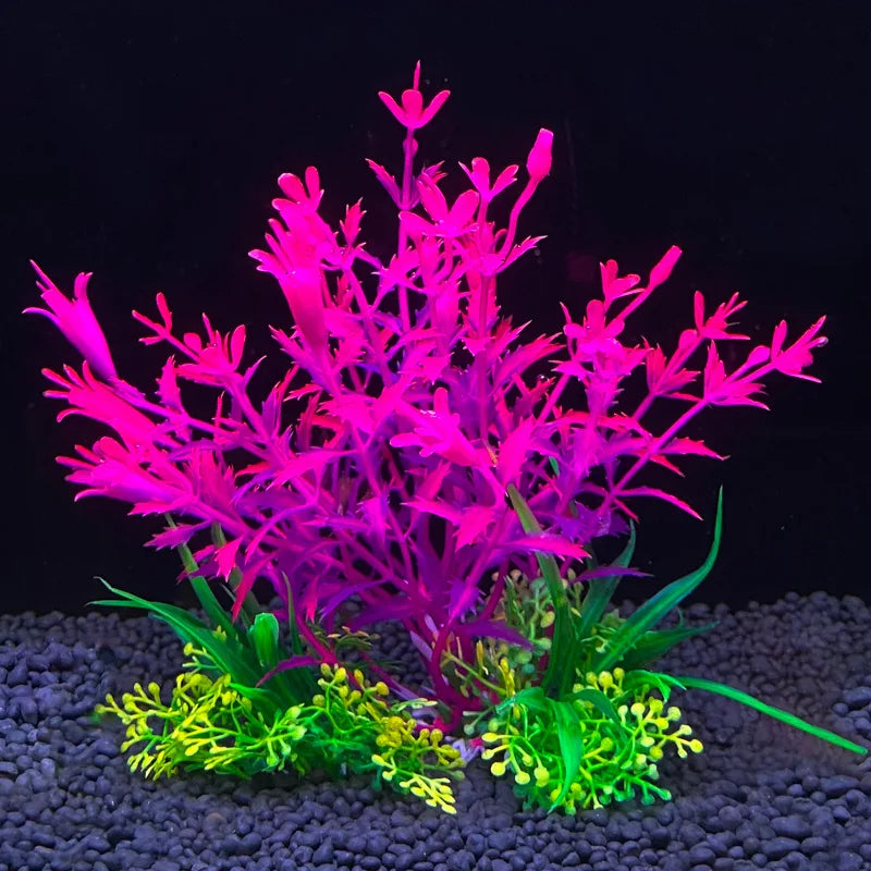 Plastic Artificial Aquarium Aquatic Grass Weeds Plants For Fish Aquarium/Colors-Floral Green/Purple