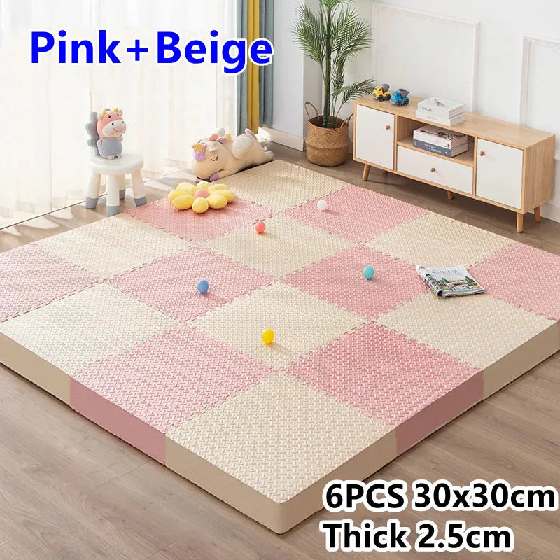Tatame Babies 6 PCS Set Thick Strong Cuttable Elastic Split Interlocking Foam Joint Anti-Slip Bottom Playroom Floor Mats/Colors-Multicolor/Pink/Gray/White/Purple/Beige/Geometric