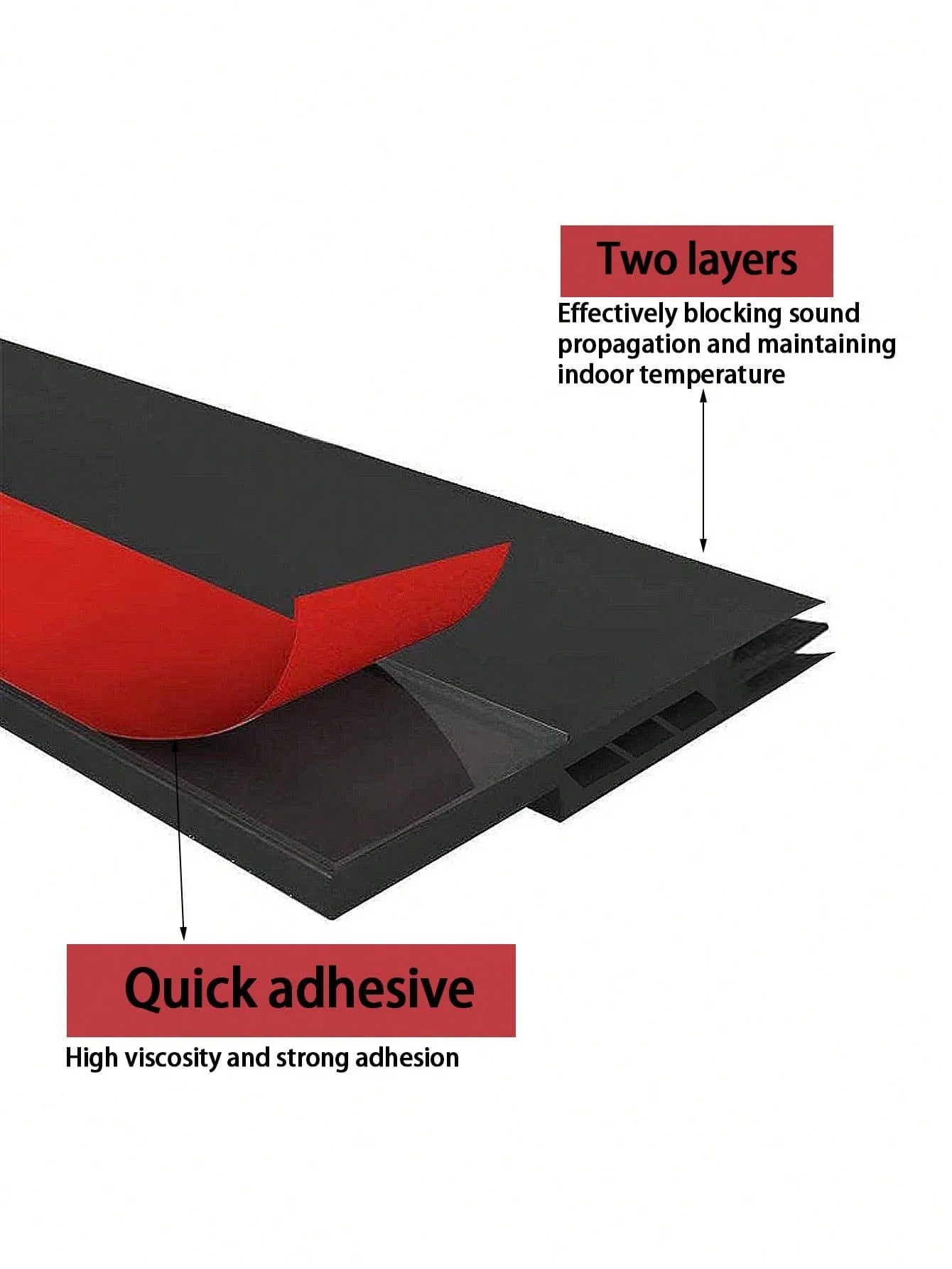 2 PCS Set Black Rolls Quick-Adhesive Interior-Exterior Sound-Wind Proof Cuttable Edge Banding Door Draft Stopper Strips