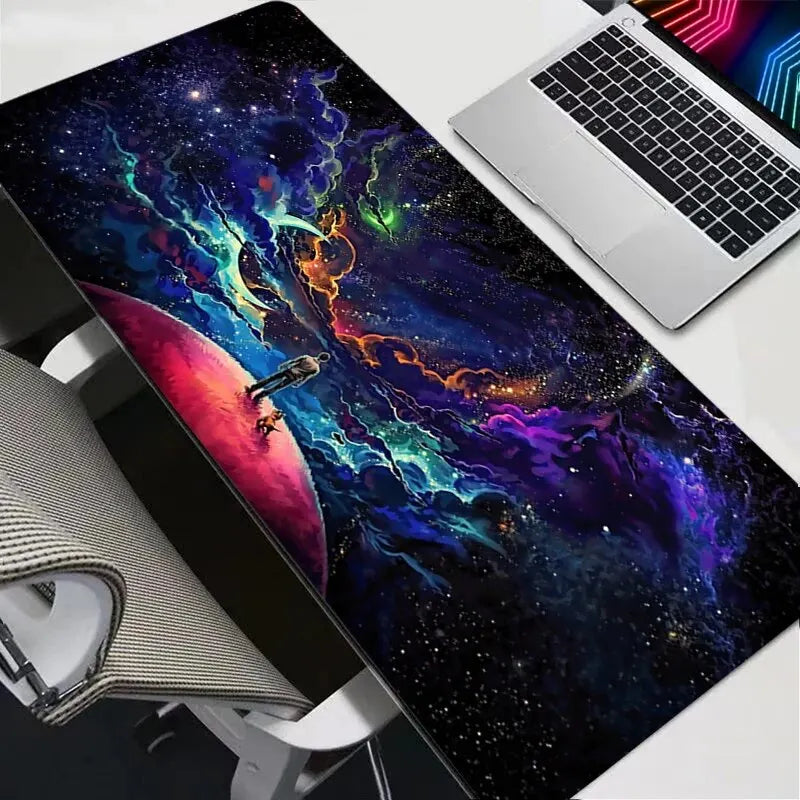 New Black Rectangle Waterproof Sci-Fi Space Design Fine Braided Fabric Anti-Slip Rubber Base Gaming Mouse Pads/ L-XL-XXL Sizes