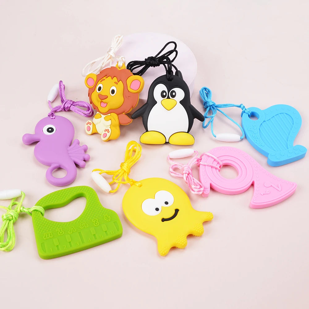 Animal Shaped Baby Silicone Teether Necklaces/Ages: Newborn-3 Years Old/Colors-Multicolor/Brown/Blue/Green/Purple/Pink
