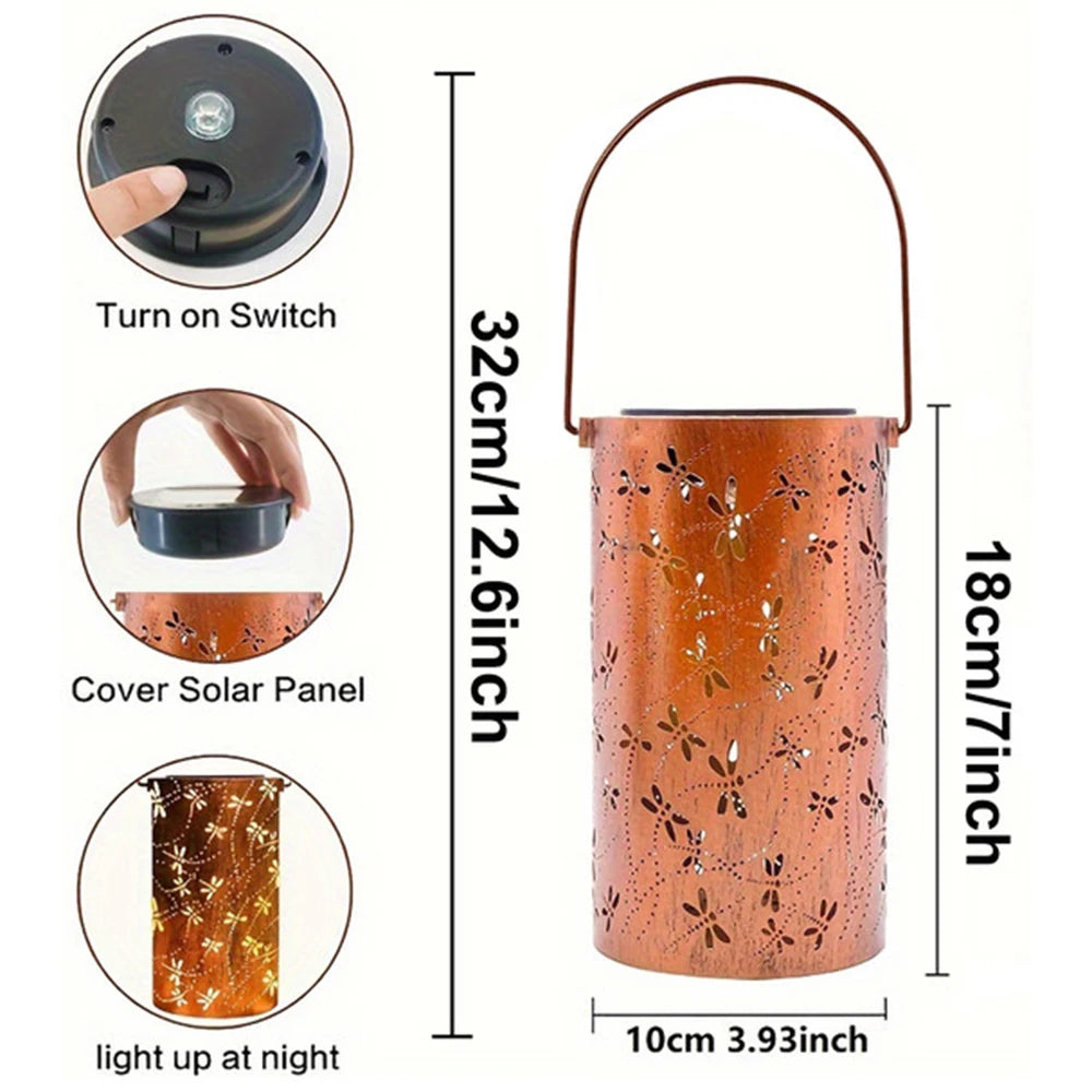 1pcs Solar Outdoor Hanging Light, Dragonfly Element Solar Light, Outdoor Waterproof Garden Decorative Light, Metal Lanterns