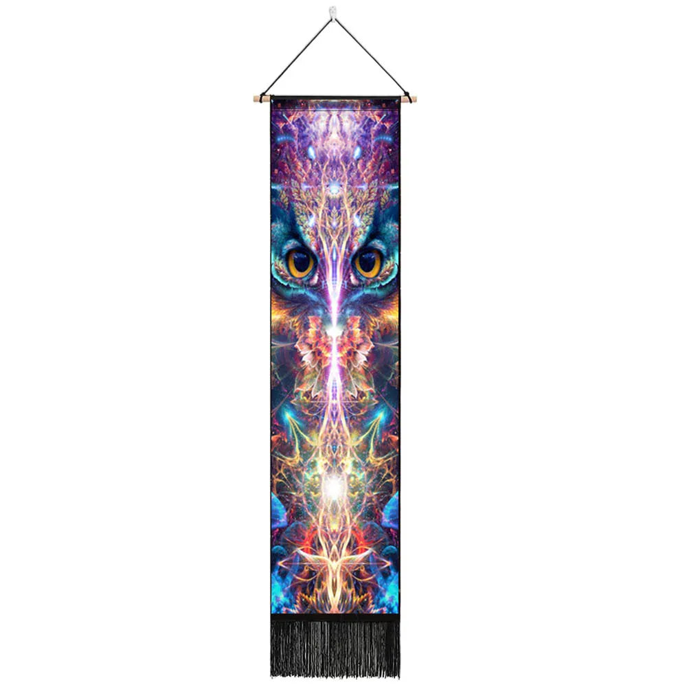 Unisex Rectangle Knitted Cotton-Polyester Blend Printed Soft Fabric 4 Colorful Geometric Chakras Themes Intricated Design Fringed Spiritual Meditation Wall Hanging Tapestries