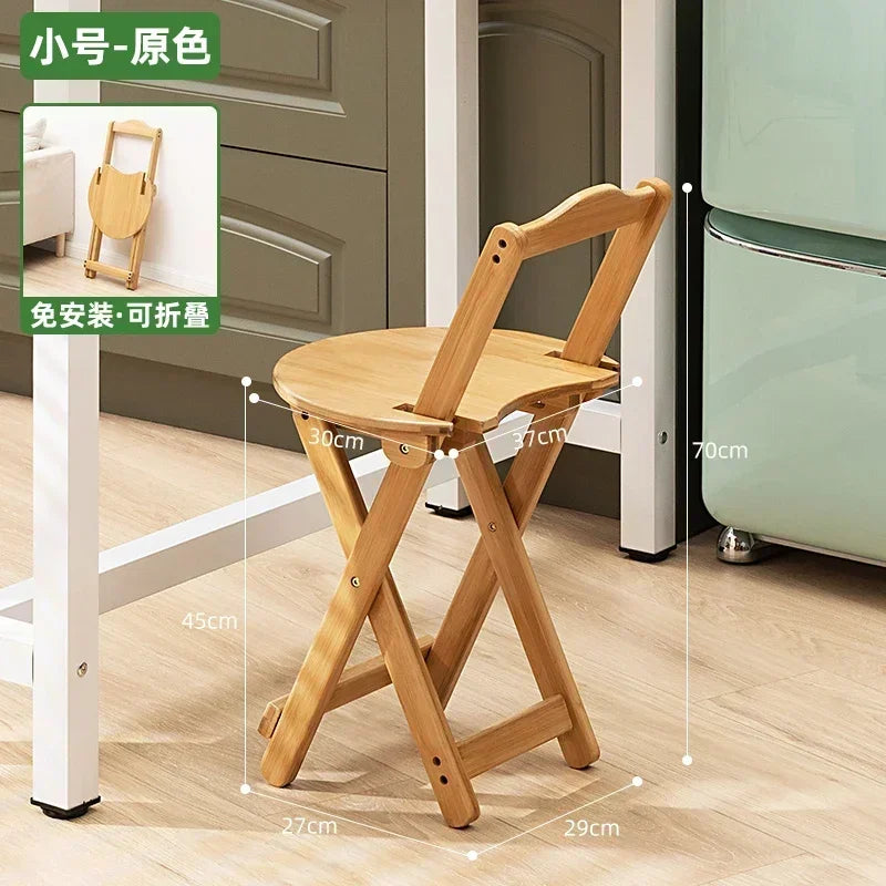 2pcs Durable Small Low Back Polished Bamboo Foldable Flat Bar Stools/Sizes: S-M-L/Beige/Brown