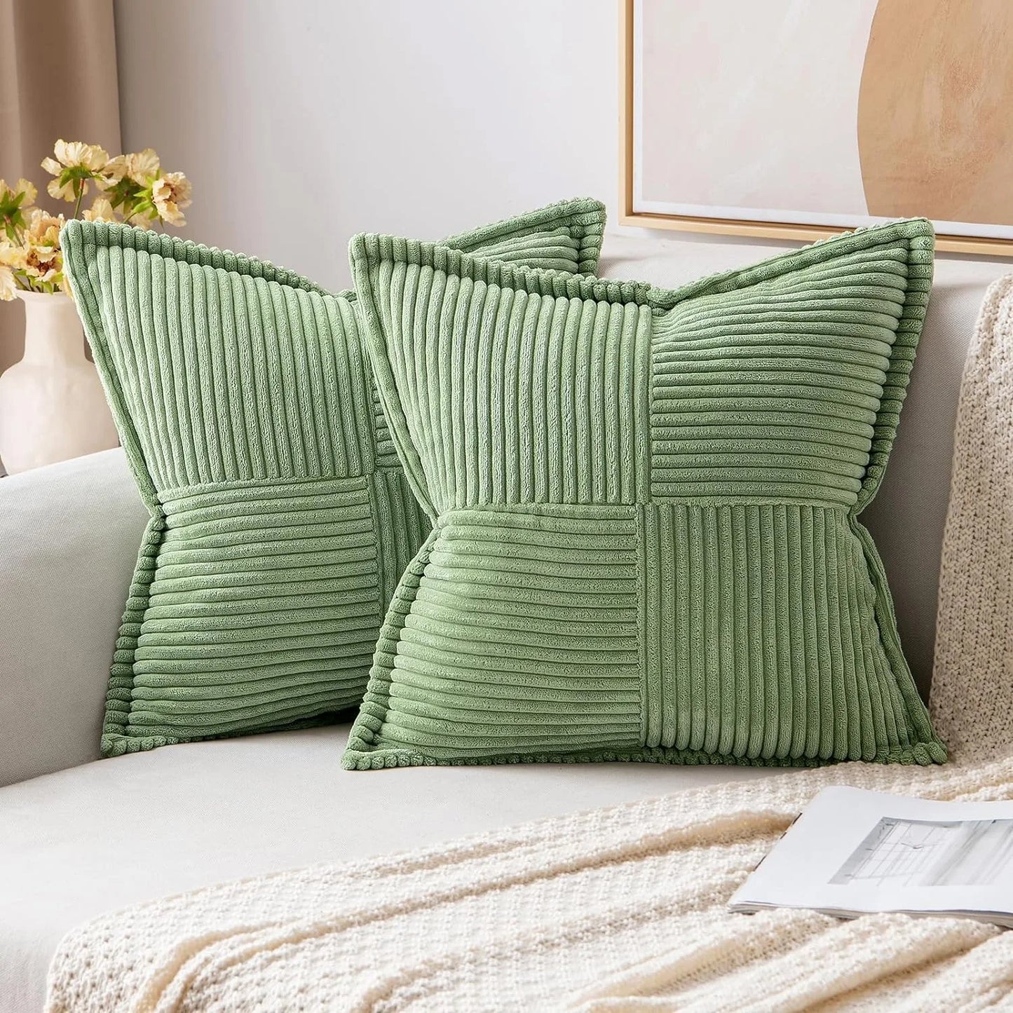 Polyester Corduroy Striped Throw Pillows COVERS/ Concealed Zipper/Colors-Beige/Green/Cream White/ Light Brown/Orange/Dark Green/ Pink/ Red/Black/Gray/Blue Green