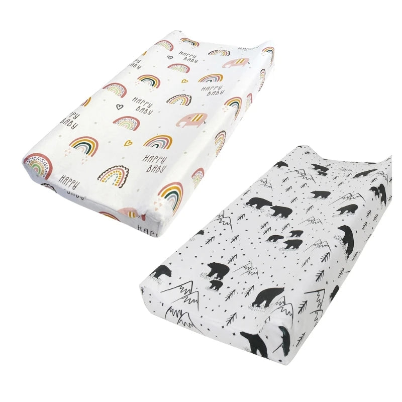Newborn Babies Soft Polyester Fabric Cute Cartoon Design Removable Washable Diaper Changing Pad Printed COVERS/Colors-Multicolor/Floral/Animal/Rainbow