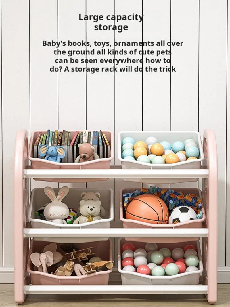 Babies-Toddlers Eco-Friendly 3-Tier Shelves Thick Plastic Toy Storage Cabinet/Ages: Over 6 Months Old/Colors-Gray/Pink/White/Black/Green/6-Plastic Storage Boxes Included