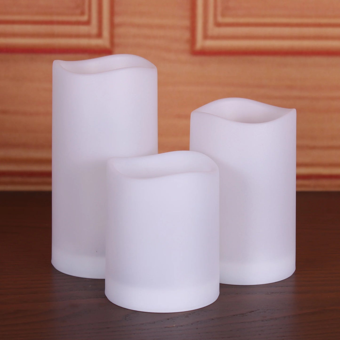 3 PCS Set Plastic Adjustable Brightness Flameless Flickering LED Round Cylindrical Candles/ Weatherproof Resin Remote Control/ 3-AAA Batteries-Not Included/Colors-Yellow/White